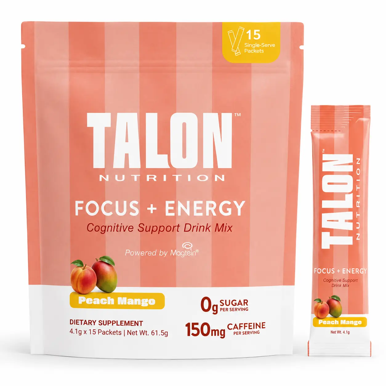 Talon Focus and Energy Drink Mix – Magtein Magnesium L-Threonate, Alpha GPC, Rhodiola & L Theanine - Brain Supplements for Memory and Focus with Caffeine - 15 Single Serve Packets