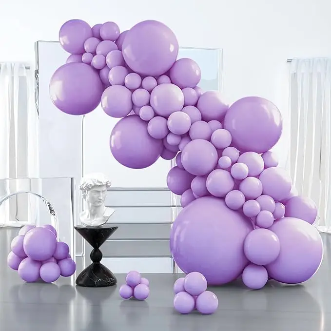 PartyWoo Thick Round Rubber Decorative Balloons, 127pcs Assorted Sizes (36/18/12/10/5in) Light Pastel Purple Lilac Balloon Arch & Garland Kit for Baby Shower, Birthday Theme Festive Decorations (Purple-Q10), Balloon Garland