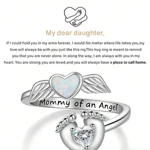 S925 Sterling Silver Angel Ring, Angel Mom Ring, Footprint and Wings Ring. Comes with a gift card, perfect for gifting. Sizes 6-9 available.