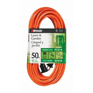 Woods Outdoor 50 ft. L Orange Extension Cord 16/2
