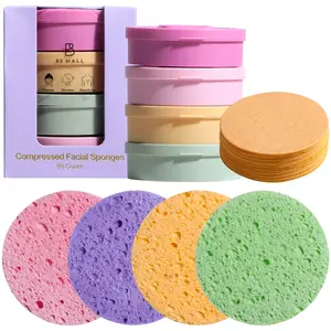 80pcs Facial Compression Cleansing Sponges Set, Daily Face Cleaning and Exfoliating, Natural Beauty Spa Sponges, Reusable, Makeup Sponge, Multi-Color Mix