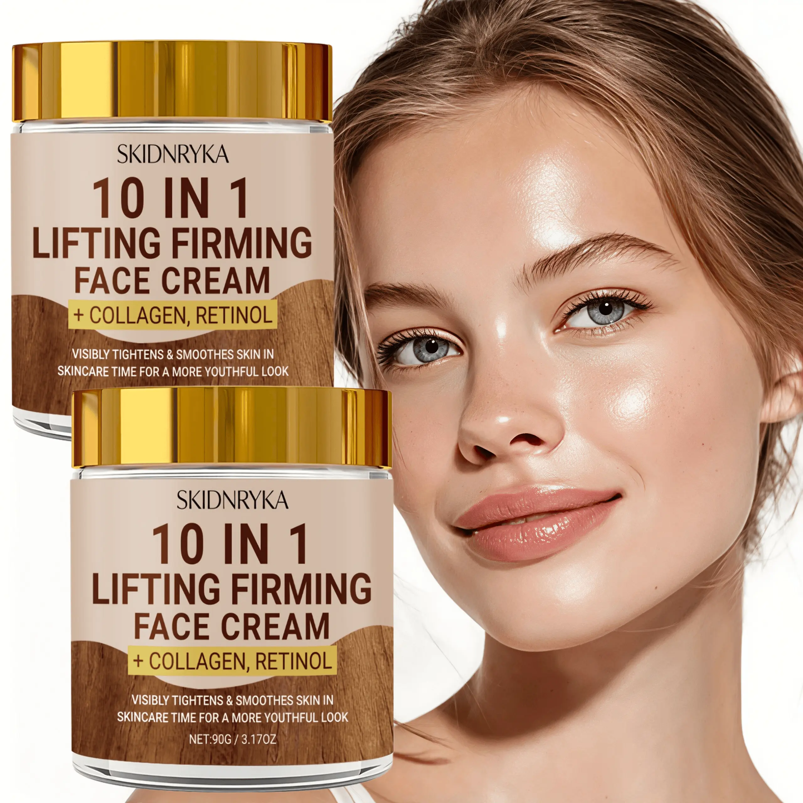 SKIDNRYKA 10-in-1 Collagen Blend Firming & Lifting Face Cream (2 Bottles Pack) with Hyaluronic Acid, Retinol - Lightweight, Deeply Moisturizing, Refreshing, Quick-Absorbing, Non-Greasy, Skin-Nourishing for Men & Women, Two Bottles