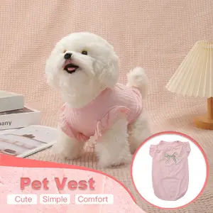 Pet Clothes Dog Vest Letter Print Bowknot Cat Home Wear Soft Comfortable, Universal Fit for Dogs & Cats, No Ca Prop 65 Warning