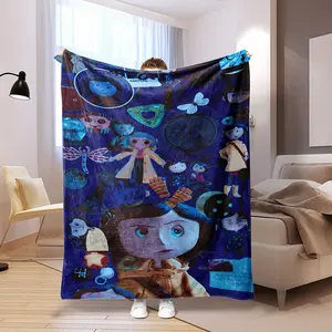Coraline cartoon theme printed flannel blanket, soft, light and durable, suitable for all seasons, suitable for sofa, bedroom and office use