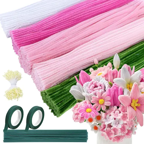 Sohochic Chenille Stems Craft Kit - 500 Durable Pink Colored Pipe Cleaners, DIY Material for Flowers & Floral Arranging, Ideal for Kids’ School Projects & Gifts
