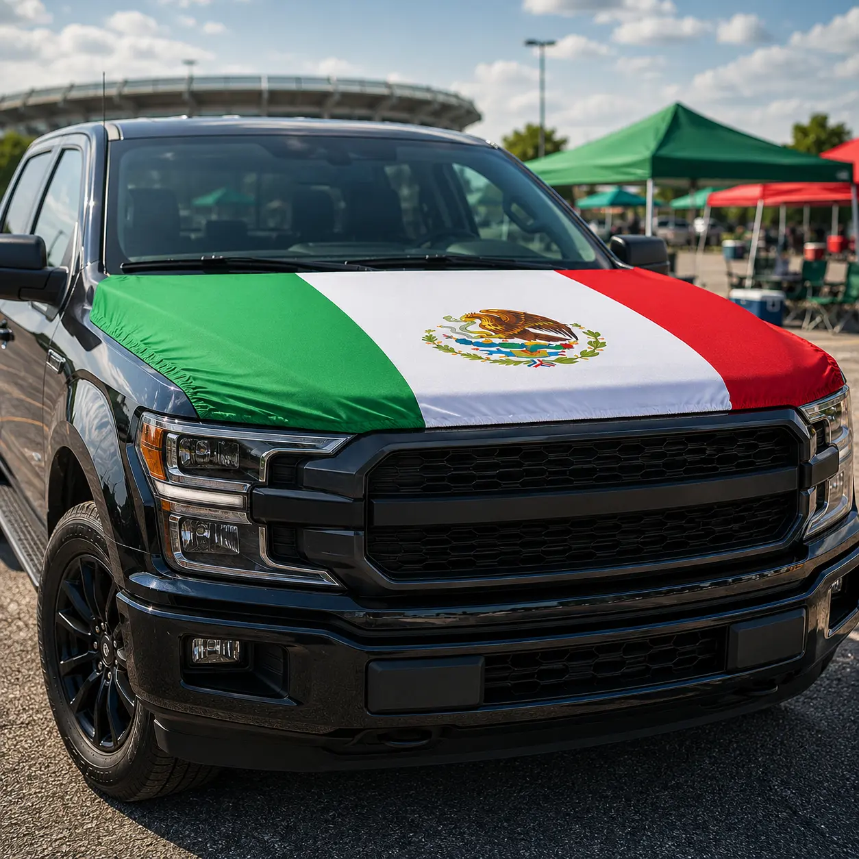 Mexican Flag Car Hood Cover, Stretchy Spandex Vehicle Hood Decoration for Pickup Trucks, SUVs, Cars, Game Day, Parade & Celebration