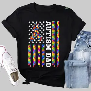 Autism Awareness Proud Autism Dad Vintage Us Flag T-Shirt, Autism Shirt, Autism Awareness Shirt, America Flag Shirt, Father's Day Gift