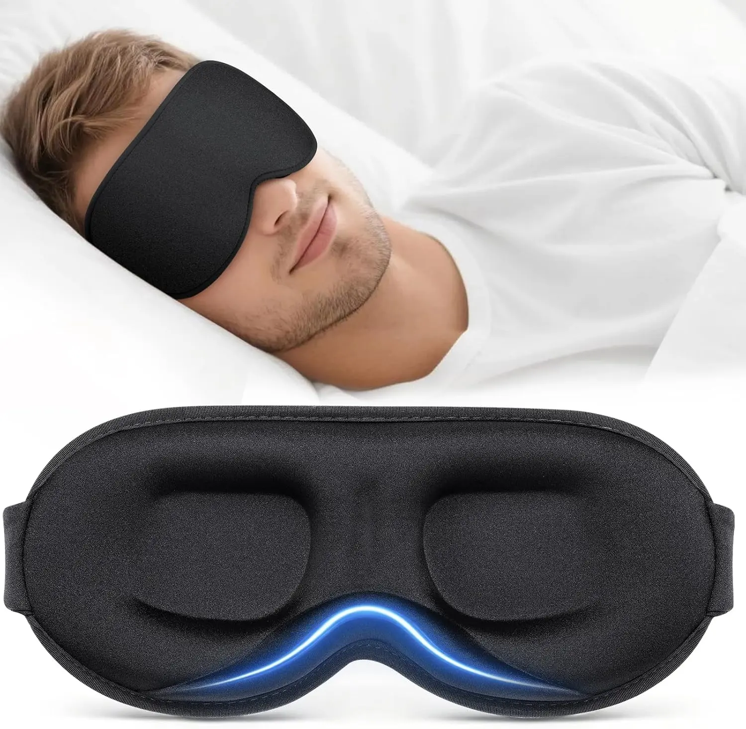 Black 100% Blackout 3D Soft Sleep Mask for Men Women - 0 Pressure Eye Cover for Side Sleepers, Lash Extensions & Airplane Travel Essentials