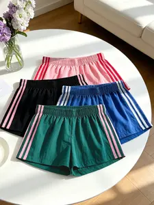 4 Pcs Summer Fashion Street Style Side Stripe Casual Shorts, Elastic Waist Loose Fit Women's Gym Shorts for Daily Wear