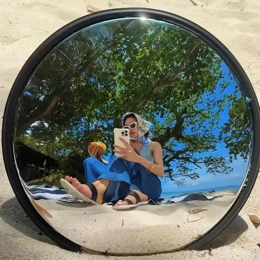 📸 The Ultimate "Fisheye" Selfie Spot! Black Art Decor Round Convex Mirror | Wide Angle Wall Mounted Mirror for Living Room, Trendy Industrial Aesthetic Prop, Decorative Mirror