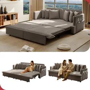 Aobtkel®67.7"  Pull Out Sofa Bed, 3-in-1 Corduroy Multifunctional Sleeper Sofa with Bluetooth Speakers, USB Ports, Multiple Pillows and Side Pockets,  for Apartment, Living Room,Office,Grey