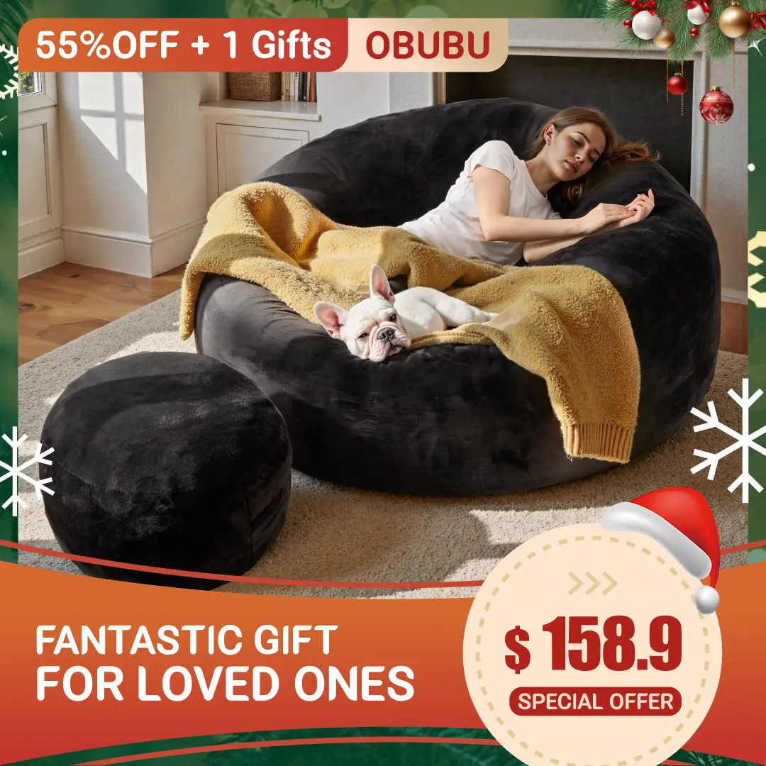 【Fall Deals For You】Ovios 59" W Jumbo Bean Bag Lounger with Ottoman - Oversize Plush Bean Bag Sofas with Super Soft Microsuede Cover- XL Memory Foam S