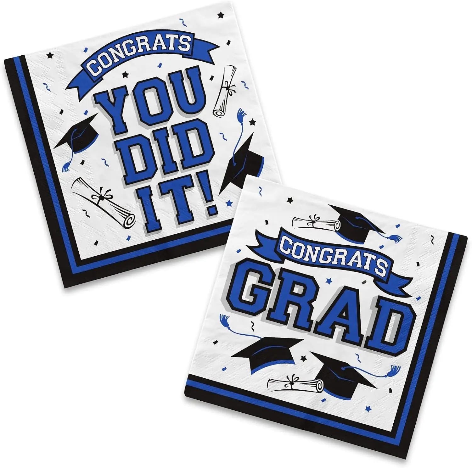 Graduation Party Supplies Disposable Paper Cocktail Napkins for Graduation Decorations, 80 Pack（blue and black）