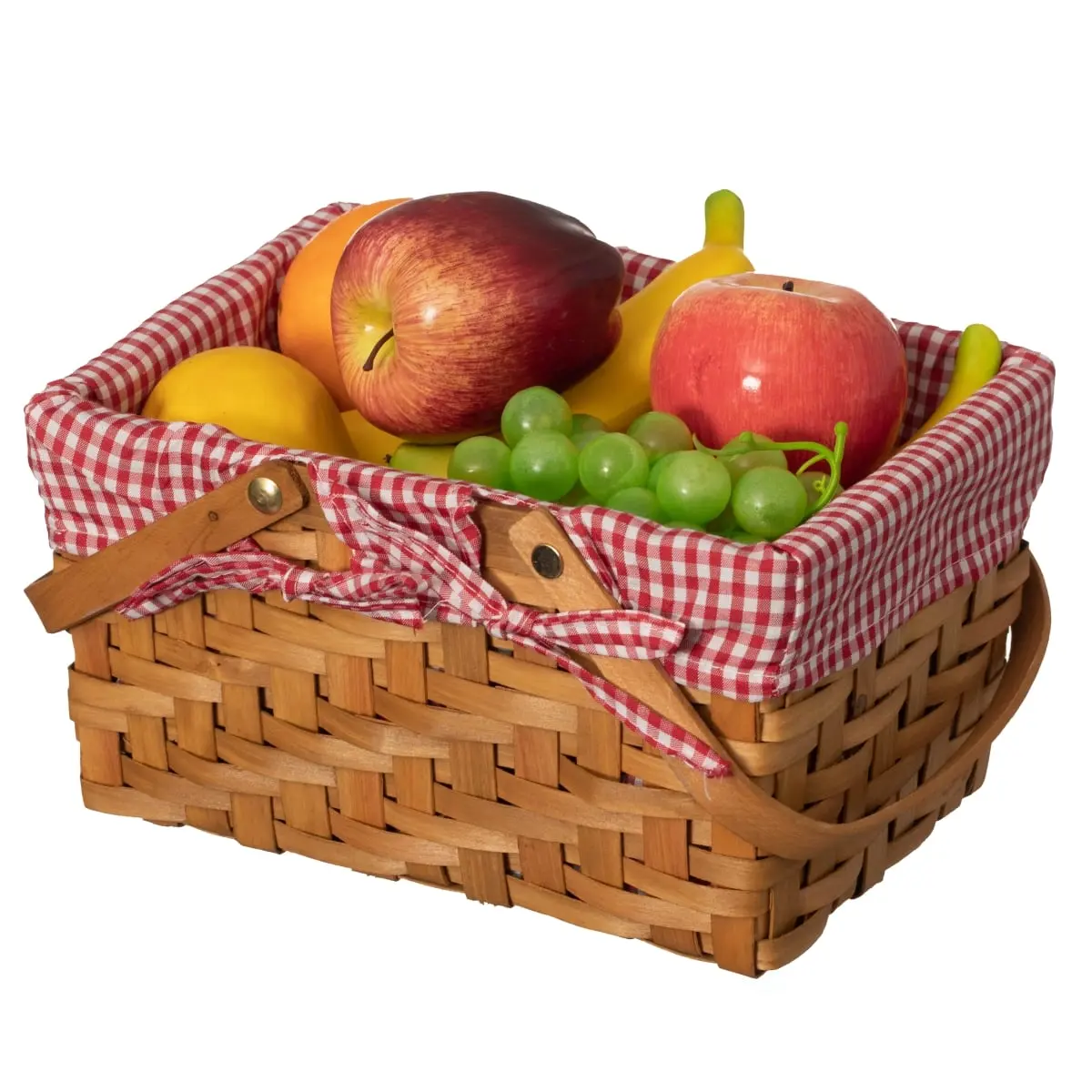 Wickerwise Large Red Handwoven Wood Chip Picnic Basket - Multipurpose Camping Accessory with Double Folding Handles, Removable Liner, for Outdoor Use, Gift Packing, Multipurpose Basket, Outdoor Camping Supplies, Picnic Date, Double Handles, Hiking