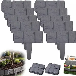 10pcs Stone-Like Plastic Fence Panels, Foldable & Interlocking Garden Barrier, Outdoor Lawn Border, Yard Decoration, Floor Mount