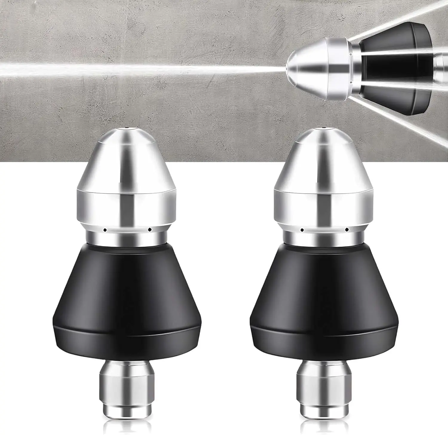 2 Sewer Nozzles, Durable Stainless Steel Pressure Washer Sewer Jetter with 1/4 Inch Plug Quick Connect Adapter, 5000 PSI Compact Drain Cleaning Tool for Corners, Hot Water Up to 310℉, Home Improvement Building Supplies