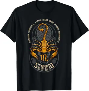 100%cotton Unique Scorpion Art Gift for Lovers Horoscope T-Shirt Menswear Top