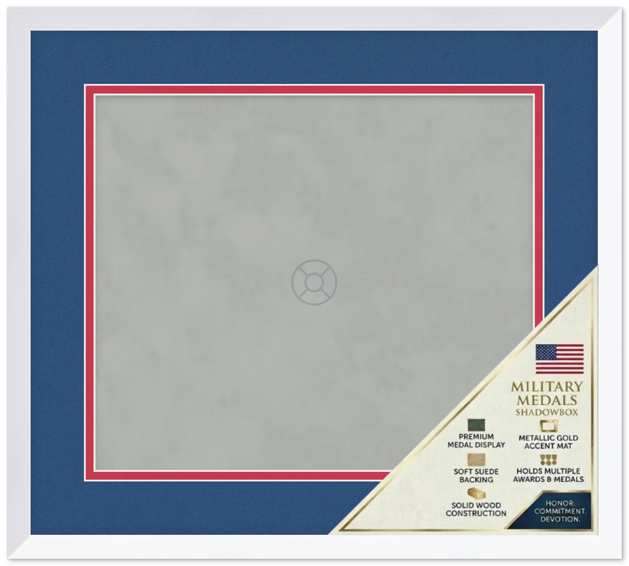 CustomPictureFrames.com Solid Wood Military Shadowbox - Cobalt Blue and Red Mat - Compact - Multiple Frame Colors - Medals Ribbons Insignia Made in the USA