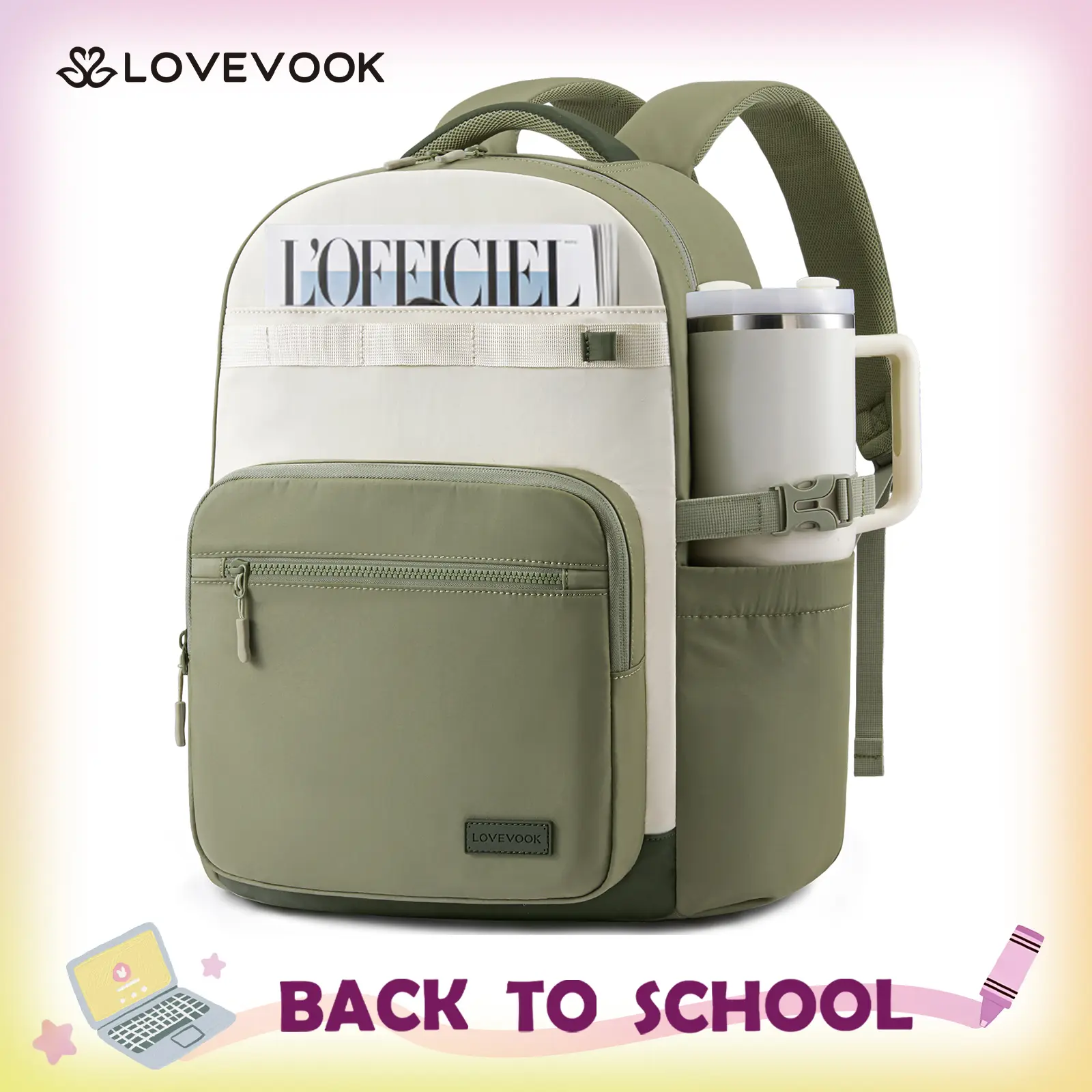 Laptop Backpack for Women with 40oz Tumbler Holder, Lightweight School Backpack Fits 15.6 Inch Laptop, Cute College Backpack for Work, Travel & Daily Commute, TikTokShopBackToSchool