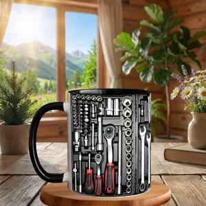Mechanic Tool Set 11oz Mug, Realistic Garage Tools Illustration Design, Ceramic Coffee Cup, Gift for Dad Husband or Handyman