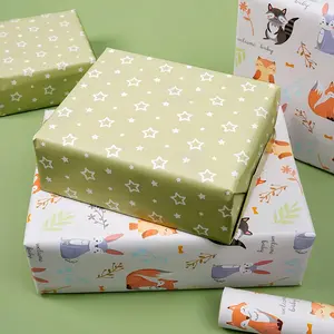 1 roll of forest animal wrapping paper, double-sided use, star pattern waterproof gift wrapping paper, 17 inches X9.84 feet/32.8 feet, suitable for Valentine's Day/Spring/Summer season/Graduation season/Birthday party gifts