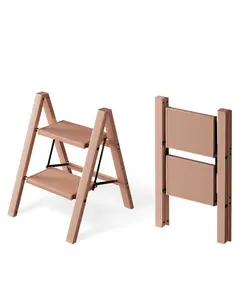 2 Step Ladder, Aluminum Lightweight Folding 2 Step Stool with Anti-Slip Wide Pedal,330lbs Capacity Steel Ladder for Household and Office(Light Peach Pink)