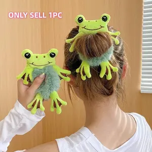 Women Cute Cartoon Big-Eyed Frog Plush Hair Scrunchies, Funny Hair Ties for Ponytail, Buns, Daily Styling, Autumn/winter