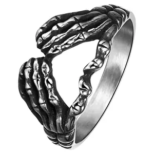 OIDEA Gothic Skull Hand Ring - Stainless Steel Punk Heart Skeleton Palm Jewelry, Halloween Biker Accessory, Heart-Shaped Metallic, Mechanical Skull, Steel Alloy, Skeleton Graphic, Dark Art Styles, Heart-Shaped Metallic Rings, Mechanical Skull Rings