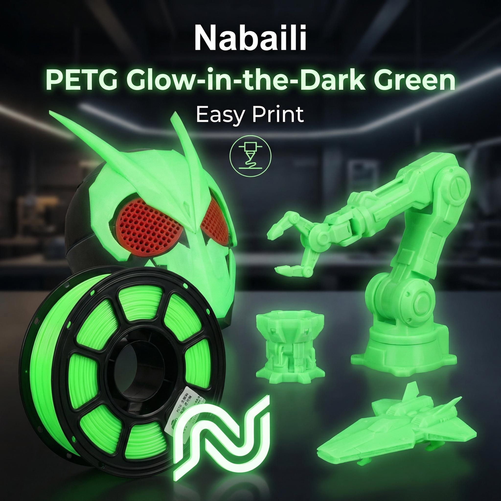 Nabaill 3D Filament PETG Glow-in-the-Dark Green Fast Print - PETG BASIC Settings for 3D Printing Projects