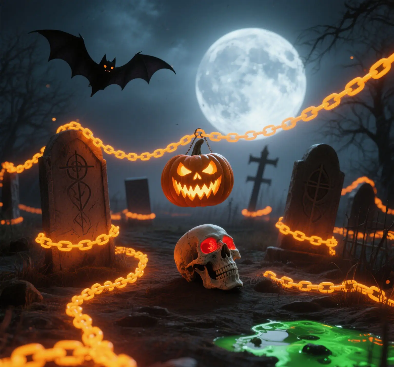 Halloween Outdoor Hanging Chain Lights, Weatherproof LED Decor Lights with 6H Timer, No Plug Needed, Creepy Haunted House Style Lighting for Porch, Tree, Bush & Halloween Party Decoration