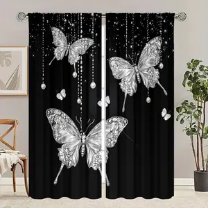 2 Piece Leopard Print Curtains, Bow Pattern, Rod Pocket Design, Easy to Hang, Semi-Transparent Privacy Curtains, Window Curtain for Bedroom, Living Room, Kitchen