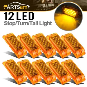 Partsam 10Pcs 2" x 6" Rectangular Amber 13LED marker light w/reflector, Multi Faceted 6x2 Rectangle Led Truck Trailer Side Marker Clearance Lights, Amber Lens, Surface Mount