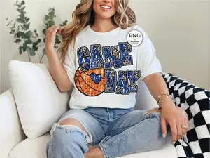 Game Day Basketball Shirt, Basketball Blue Faux Sequin Leopard Design