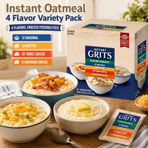 Instant Corn Grits Variety Breakfast Pack, Savory Hot Cereal Cups, Quick Morning Meal Mix, Multi Flavor Southern Style Grain Breakfast, Easy Microwave Breakfast Portions
