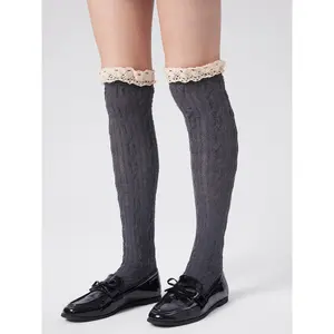 Cider LACE TRIM OVER THE KNEE SOCKS