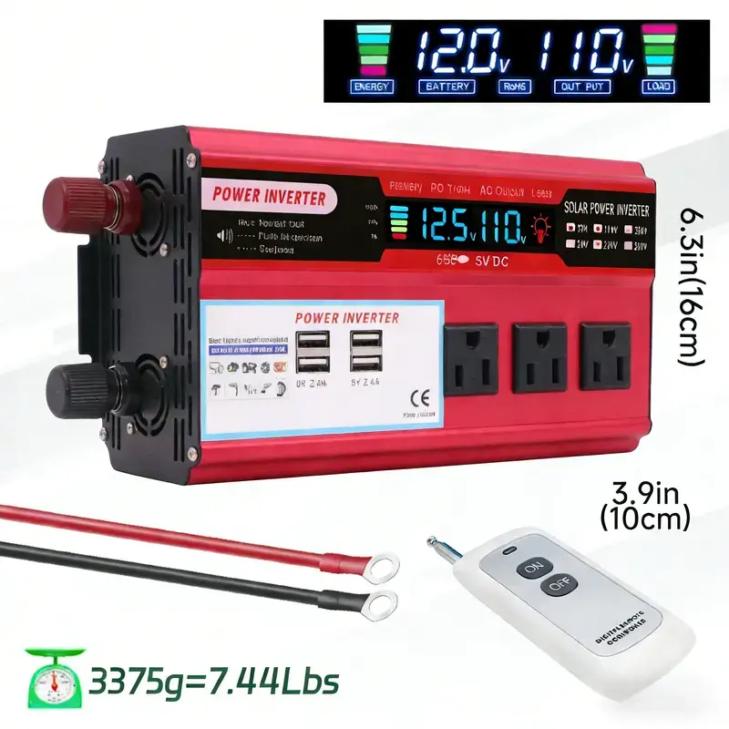 (DEALS FOR YOU DAYS)1000W Power Inverter 12V to 120V - Compact Sports & Outdoor Voltage Transformer for Camping, Road Trips, Emergency, with 3 AC Sockets, 4 USB Fast Charging Ports, 60Hz Consistent Frequency, ±10% Stable Voltage, Tailgating