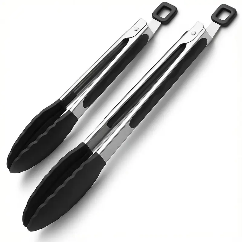 Stainless Steel Cooking Tongs Set 9" & 12" – Heavy-Duty 430 Steel Kitchen & BBQ Tongs with Heat-Resistant Silicone Tips, Locking Design, Non-Slip Grip, Dishwasher Safe