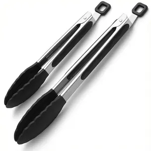 Stainless Steel Cooking Tongs Set 9" & 12" – Heavy-Duty 430 Steel Kitchen & BBQ Tongs with Heat-Resistant Silicone Tips, Locking Design, Non-Slip Grip, Dishwasher Safe