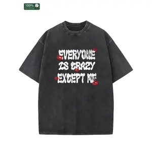 Men's "Everyone Is Crazy Except Me" Vintage T-Shirt - 200GSM Heavy Cotton Bold Statement Shirt with White Text & Red Heart Print, Casual Crew Neck Tee for all-Season Wear, Black with Confident Slogan (Machine Washable)