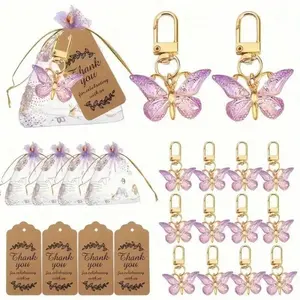 36PCS Butterfly Keychain Gift Set with Cards & Organza Bags, Perfect for Gender Reveal, Birthday, Wedding, Christmas Party Favors