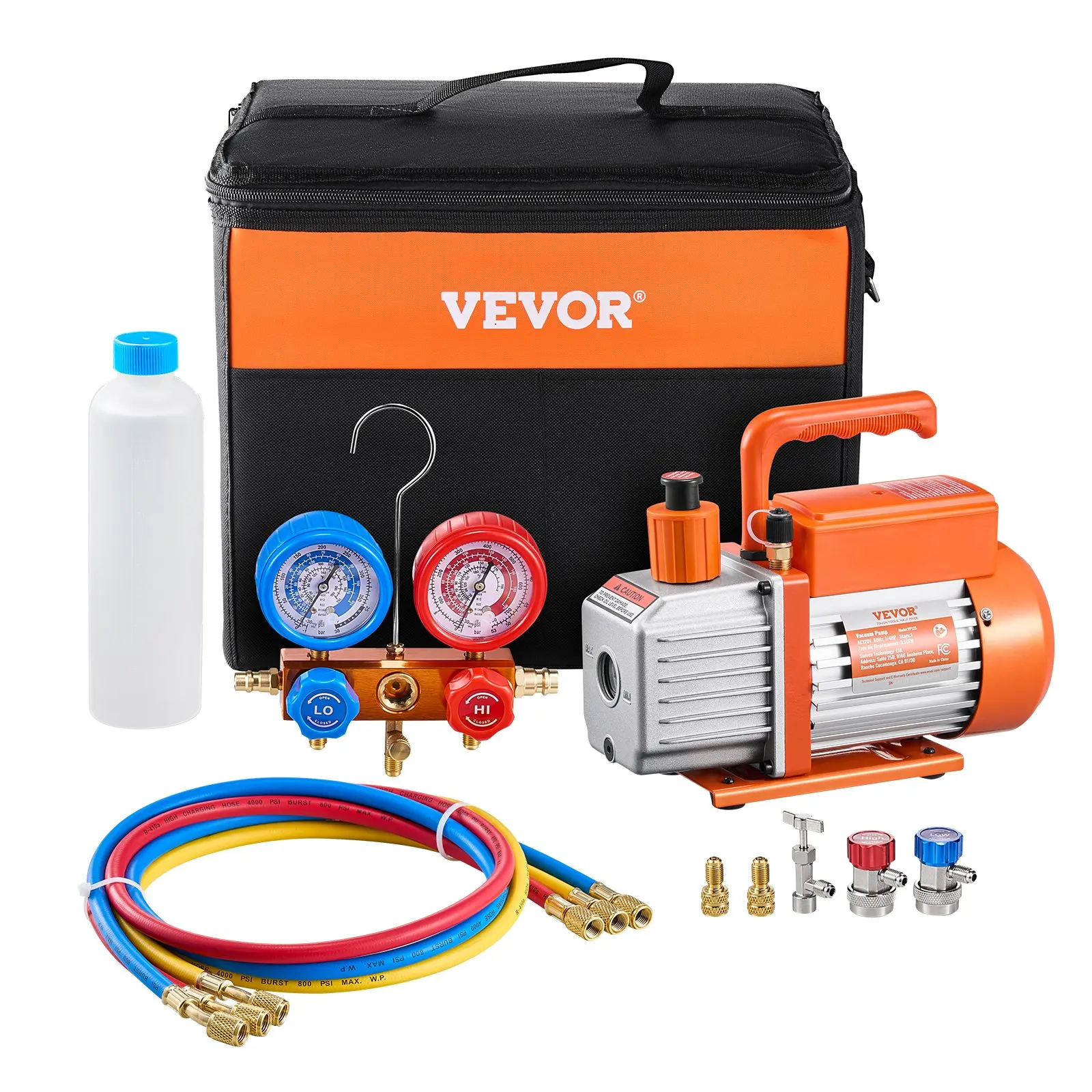 【DealsForYouDays】VEVOR 3.5 CFM HVAC Single-Stage Rotary Vane Vacuum Pump and Manifold Gauge Kit, Industrial Hardware Tool, Father's Day Gift, 0.27 Qt (260 Ml), 0.35 Qt. (330 Ml) Vacuum Oil