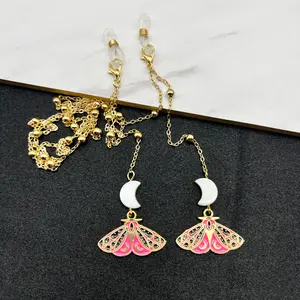 Moon and Moth pendant women's eyeglass chain, gold-plated sunglasses anti slip chain, eyeglass accessories/gifts for her Whimsy Unique