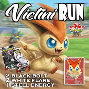 Kid Motors Tv Victini RUN (2 Black Bolt & 2 White Flare Booster Packs) + 1 Energy Card