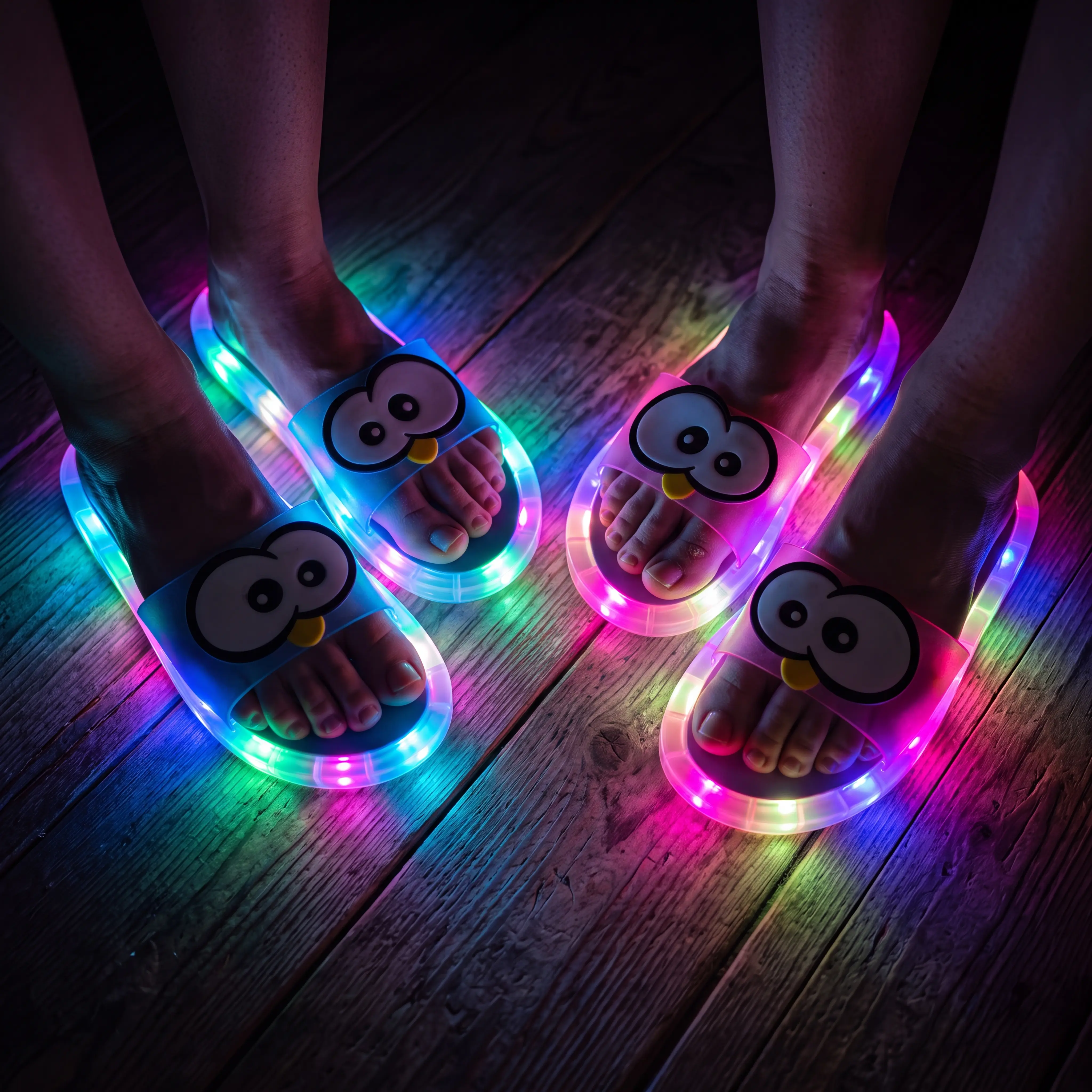 BIQIHERE LED Light Up Slippers, Flashing Glow Slides, Cute Cartoon Beach Slides, Open Toe Sandals, Glowing Slippers, LED Sandals, Summer Beach Footwear, Pool Slides, Vacation Essentials, Travel Footwear, Women's Heel-Activated Light-Up Slippers
