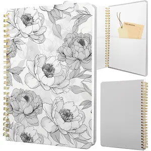 Cute Spiral Notebook journal A5 Aesthetic Pretty Floral Design for Women Girls Kawaii with Pocket, 8.5 x 5.7 inch, Rose