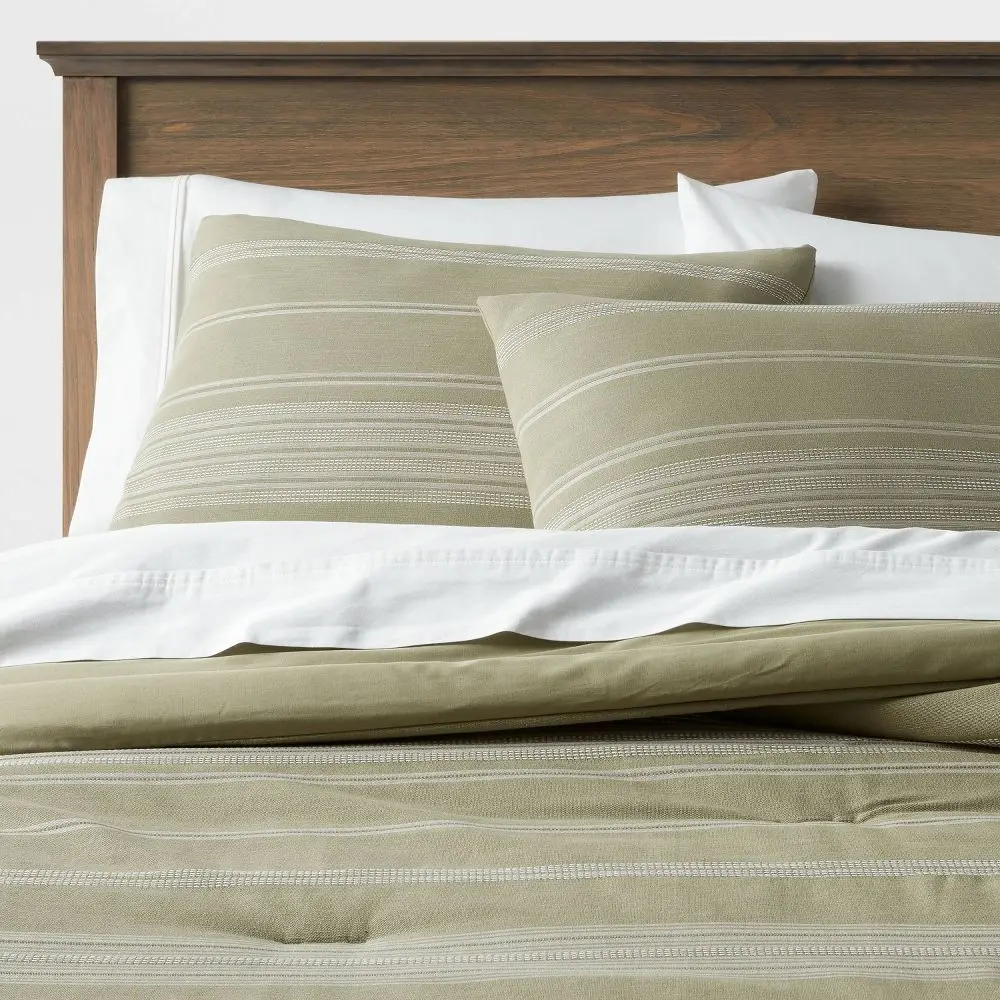 Cotton Woven Stripe Bedding Set with Sham, Threshold - OEKO-TEX Certified, Zipper Closure, Soft & Cozy Bedding Sets Collections
