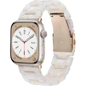*WBA034-XLL Resin Band Compatible with Apple Watch Series 7/8/9/10 41mm/40mm/38mm/42mm Fashion Strap for iWatch Series 6/5/4/3/2/1/SE Lightweight Bracelet Wristband Replacement Women(Colorful Ivory White)