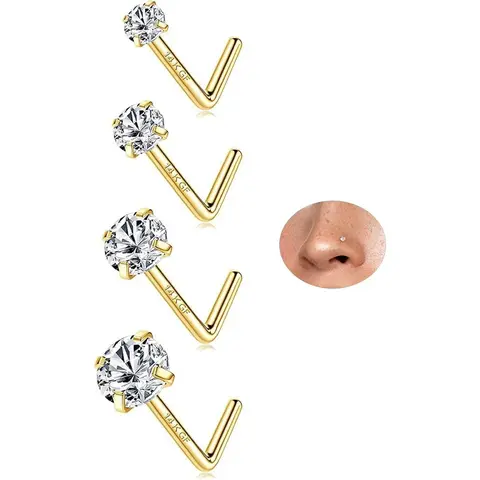 ZELORES 5PCS Unisex Metallic 20G High-Polish Gold-Plated 316L Stainless Steel Nose Piercing Jewelry - Push-In Flat Back, Straight, L-Shaped Studs, Hoops, Cartilage Earrings (1.5-3mm Sizes, Casual Daily Use) for Women, Sohochic