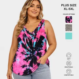 ROSRISS Womenswear Plus-Size V-Neck Sleeveless Tank Tops, 2026 Casual Flowy Pleated Feminine Tunics, Hip-Fit Lightweight Stylish Blouses, Easy-Matching XL-5XL Oversize Tops VPS0194 for Summer outdoorfun Soft clothes