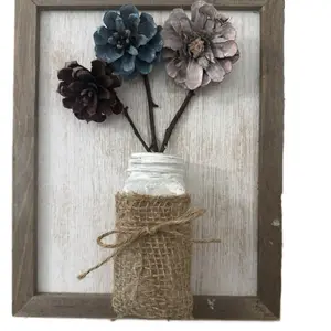 Farmhouse Decor Pinecone Flowers Upcycled Natural Art - Decorative Floral Design in Jar with Rope Twine, Perfect for Home Decor